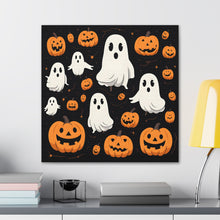 DistinctInk Canvas Wall Art with Ghost Skeleton Pumpkin Cartoon for Halloween