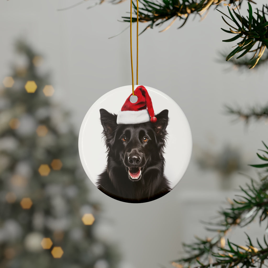 Hanging Ceramic Christmas Tree Ornament with Gold String - Belgian Sheepdog Design, view 3