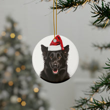 DistinctInk Hanging Ceramic Christmas Tree Ornament with Gold String - Great Gift/Present - 2 3/4 inch Diameter - Belgian Sheepdog Design