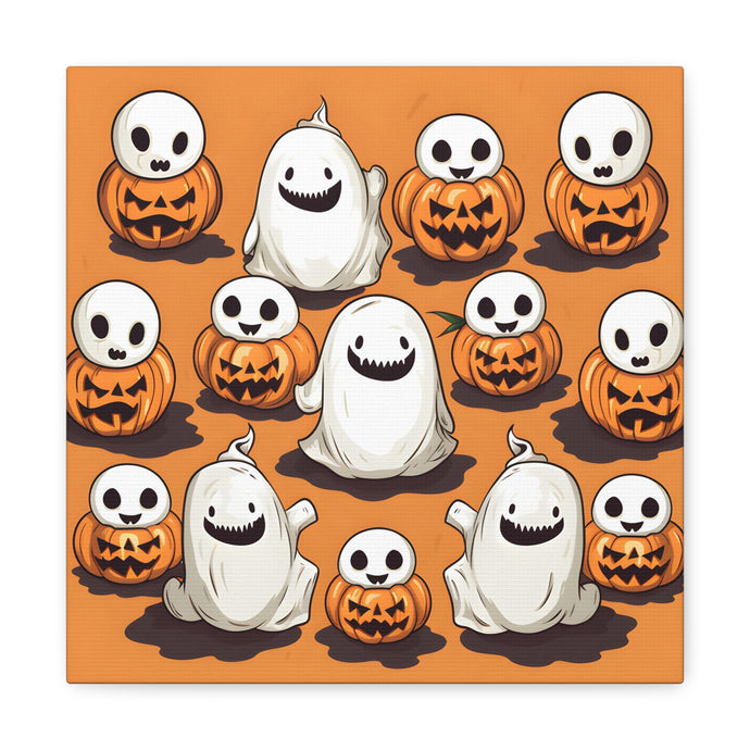 DistinctInk Canvas Wall Art with Skeletal Ghost in a Pumpkin for Halloween
