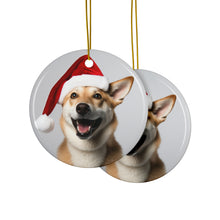 DistinctInk Hanging Ceramic Christmas Tree Ornament with Gold String - Great Gift/Present - 2 3/4 inch Diameter - Canaan Dog Design