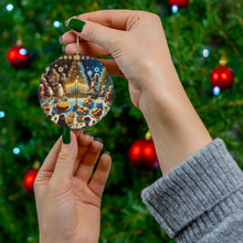 DistinctInk Hanging Ceramic Christmas Tree Ornament Charm with Gold String - Great Gift/Present - 2 3/4 inch Diameter - Holiday Unity Celebration