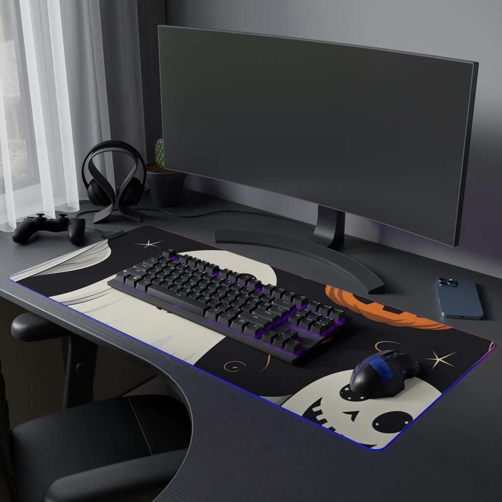 LED Gaming Mouse Pad with Spooky Skeleton Pumpkin Patch Design for Halloween, view 27