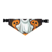 DistinctInk Adjustable Pet Banana Collar with "Spooky Skeleton Pumpkins" Design for Halloween