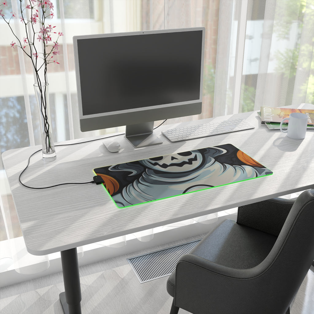 LED Gaming Mouse Pad with Spooky Skeletal Pumpkin Patch Design for Halloween, view 10