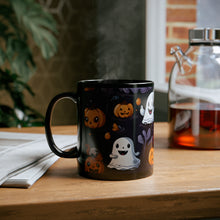 DistinctInk Black Coffee Mug - Spooky Bat-o-lanterns for Halloween
