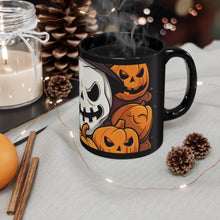 DistinctInk Black Coffee Mug - Spooky Skeleton Pumpkin Patch for Halloween