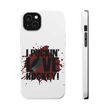 DistinctInk ToughCase for Apple iPhone, Compatible with MagSafe Charging - I Puckin' Love Hockey