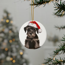 DistinctInk Hanging Ceramic Christmas Tree Ornament with Gold String - Great Gift/Present - 2 3/4 inch Diameter - Cesky Terrier Puppy Design