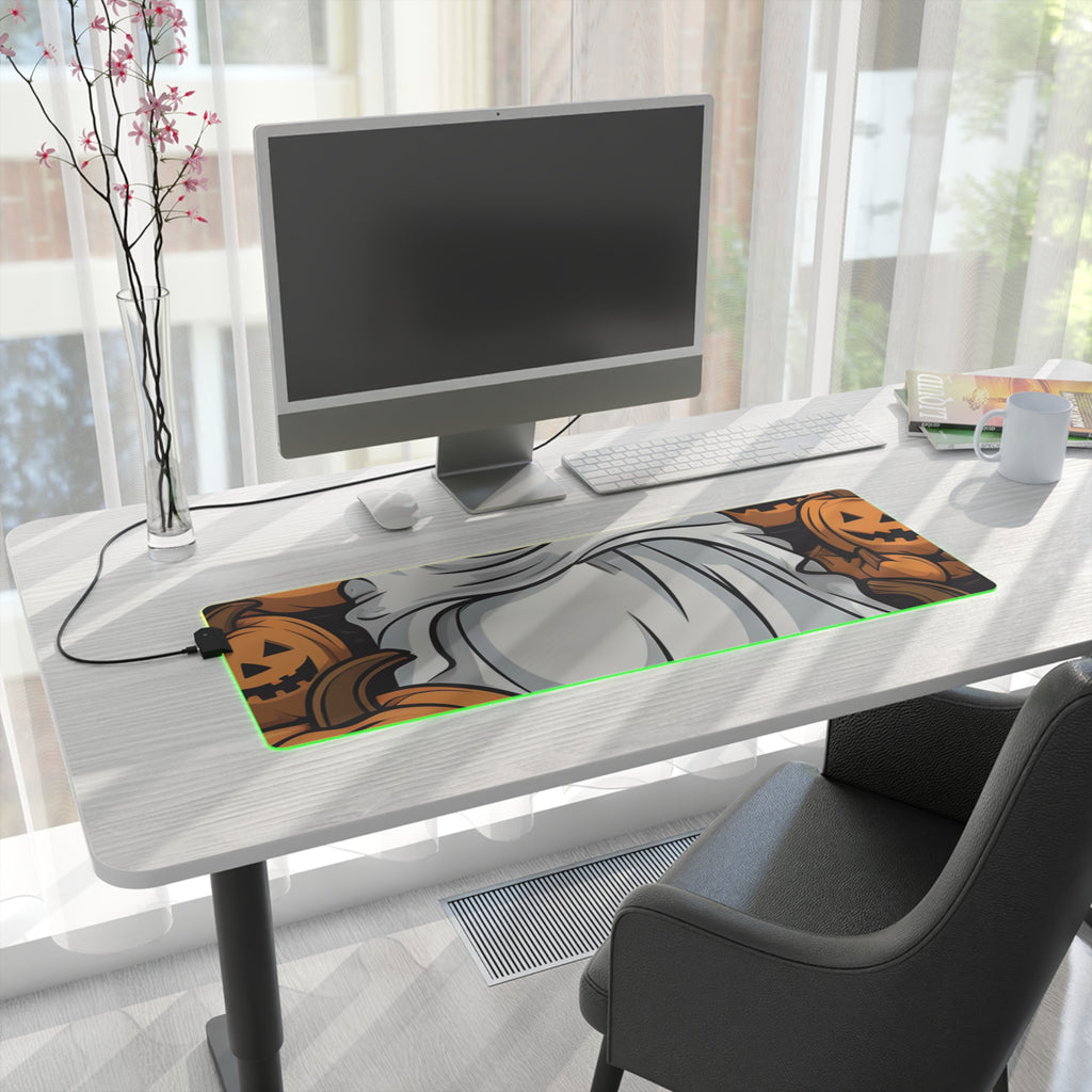 LED Gaming Mouse Pad with Skeletal Ghostly Pumpkin Patch Design for Halloween, view 22