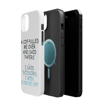 DistinctInk ToughCase for Apple iPhone, Compatible with MagSafe Charging - Cop Pulled Over, Rock Paper Scissors