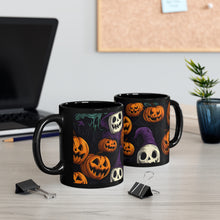DistinctInk Black Coffee Mug - "Halloween Haunts and Pumpkin Pals" for Halloween