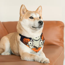 DistinctInk Adjustable Pet Banana Collar with Ghost Skeleton Pumpkin Pattern Design for Halloween