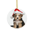 Hanging Ceramic Christmas Tree Ornament with Gold String - Biewer Terrier Puppy Design