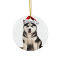 Hanging Ceramic Christmas Tree Ornament with Gold String - Siberian Huskie Design