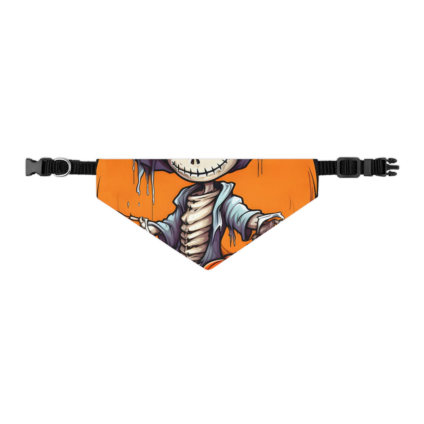 DistinctInk Adjustable Pet Banana Collar with Haunted Jack-O'-Skeleton Design for Halloween