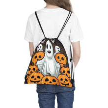 DistinctInk Drawstring Bag / Backpack with "Spooky Skeleton Pumpkins" Design for Halloween