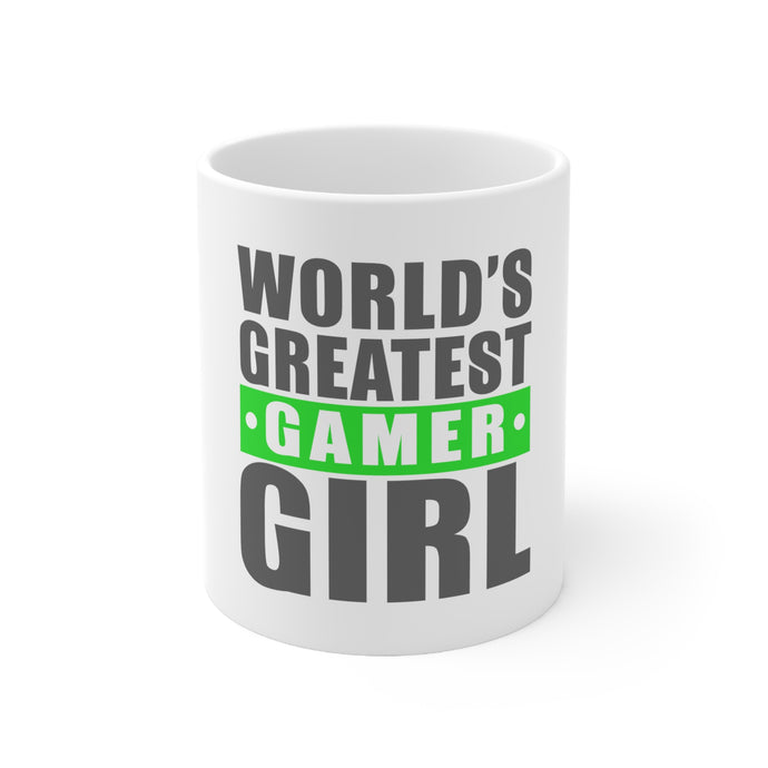 DistinctInk Glossy White Coffee / Tea Mug - World's Greatest Gamer Girl Video Games