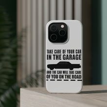 DistinctInk ToughCase for Apple iPhone, Compatible with MagSafe Charging - Take Care of the Car, Car Take Care of the Road