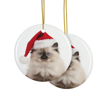DistinctInk Hanging Ceramic Christmas Tree Ornament with Gold String - Great Gift/Present - 2 3/4 inch Diameter - Ragdoll Kitten Design