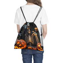 DistinctInk Drawstring Bag / Backpack with Skellington's Spooky Soiree Design for Halloween