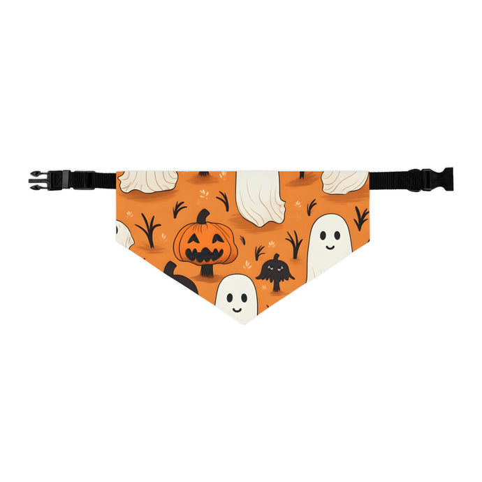 DistinctInk Adjustable Pet Banana Collar with Ghost Skeleton Pumpkin Cartoons Design for Halloween