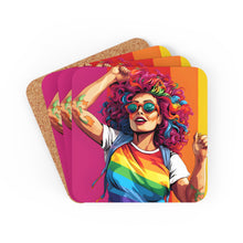 DistinctInk (Set of 4) Corkwood Coasters with Leading a New Path Design for LGBTQ+ Pride