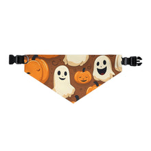 DistinctInk Adjustable Pet Banana Collar with "Boo-ttifull Skeleton Cartoon Pattern Pumpkin" Design for Halloween
