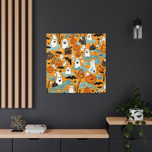 DistinctInk Canvas Wall Art with Flying Pumpkin Bats for Halloween