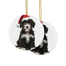 DistinctInk Hanging Ceramic Christmas Tree Ornament with Gold String - Great Gift/Present - 2 3/4 inch Diameter - Portuguese Water Dog Puppy Design
