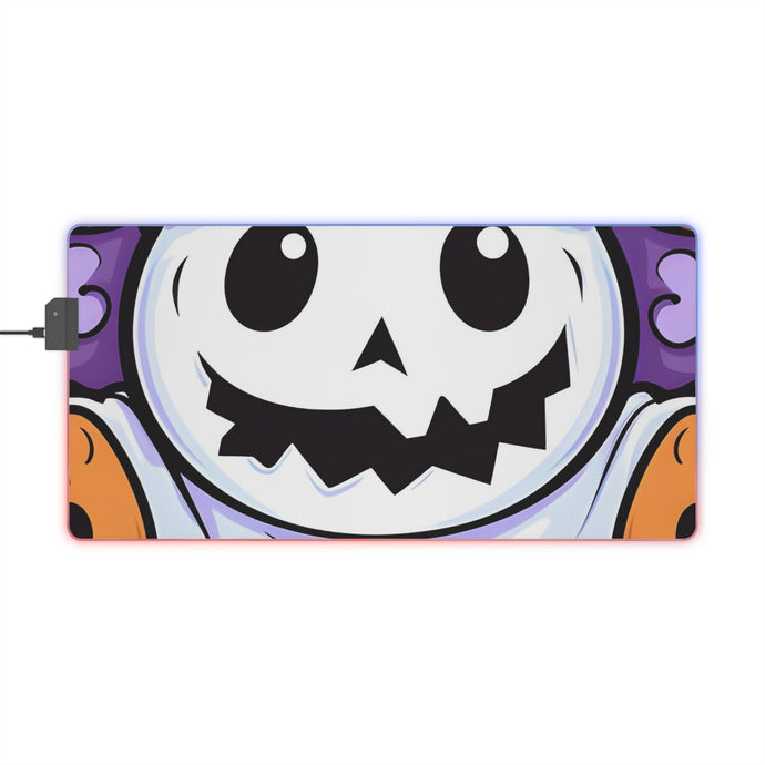 DistinctInk LED Gaming Mouse Pad with Ghost Skeleton Pumpkins Design for Halloween