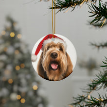 DistinctInk Hanging Ceramic Christmas Tree Ornament with Gold String - Great Gift/Present - 2 3/4 inch Diameter - Otterhound Design