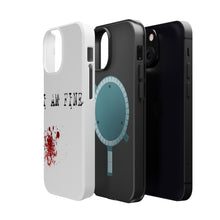 DistinctInk ToughCase for Apple iPhone, Compatible with MagSafe Charging - I Am Fine - Blood Splatter