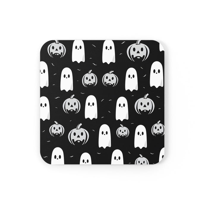 DistinctInk (Set of 4) Corkwood Coasters with Skeletal Ghostly Pumpkin ManiaDesign for Halloween
