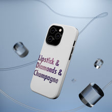 DistinctInk ToughCase for Apple iPhone, Compatible with MagSafe Charging - Lipstick & Diamonds & Champagne