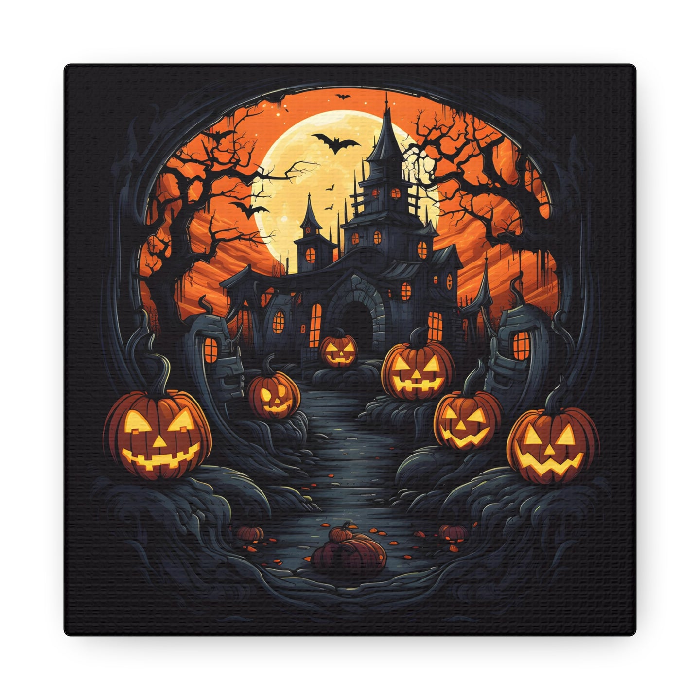 DistinctInk Canvas Wall Art with Darkness Falls on Halloween for Halloween