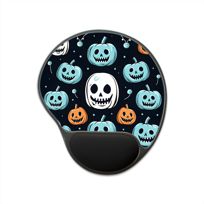DistinctInk Mouse Pad with Wrist Rest  with Skele-Ghostly Pumpkin Patch Design for Halloween