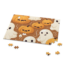 DistinctInk Jigsaw Puzzle with Ghastly Skeleton Pumpkin Cartoon Design for Halloween