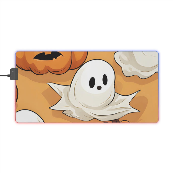 DistinctInk LED Gaming Mouse Pad with Ghostly Skeleton Pumpkin Patch Design for Halloween