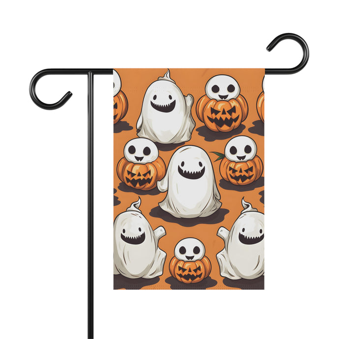 DistinctInk Garden & House Banner / Flag with Skeletal Ghost in a Pumpkin Design for Halloween