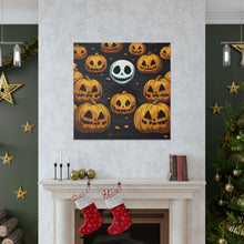 DistinctInk Canvas Wall Art with Ghastly Skeleton Pumpkins for Halloween