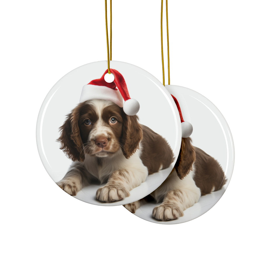 Hanging Ceramic Christmas Tree Ornament with Gold String - Spinoni Italiani Puppy Design, view 2
