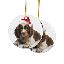 DistinctInk Hanging Ceramic Christmas Tree Ornament with Gold String - Great Gift/Present - 2 3/4 inch Diameter - Spinoni Italiani Puppy Design