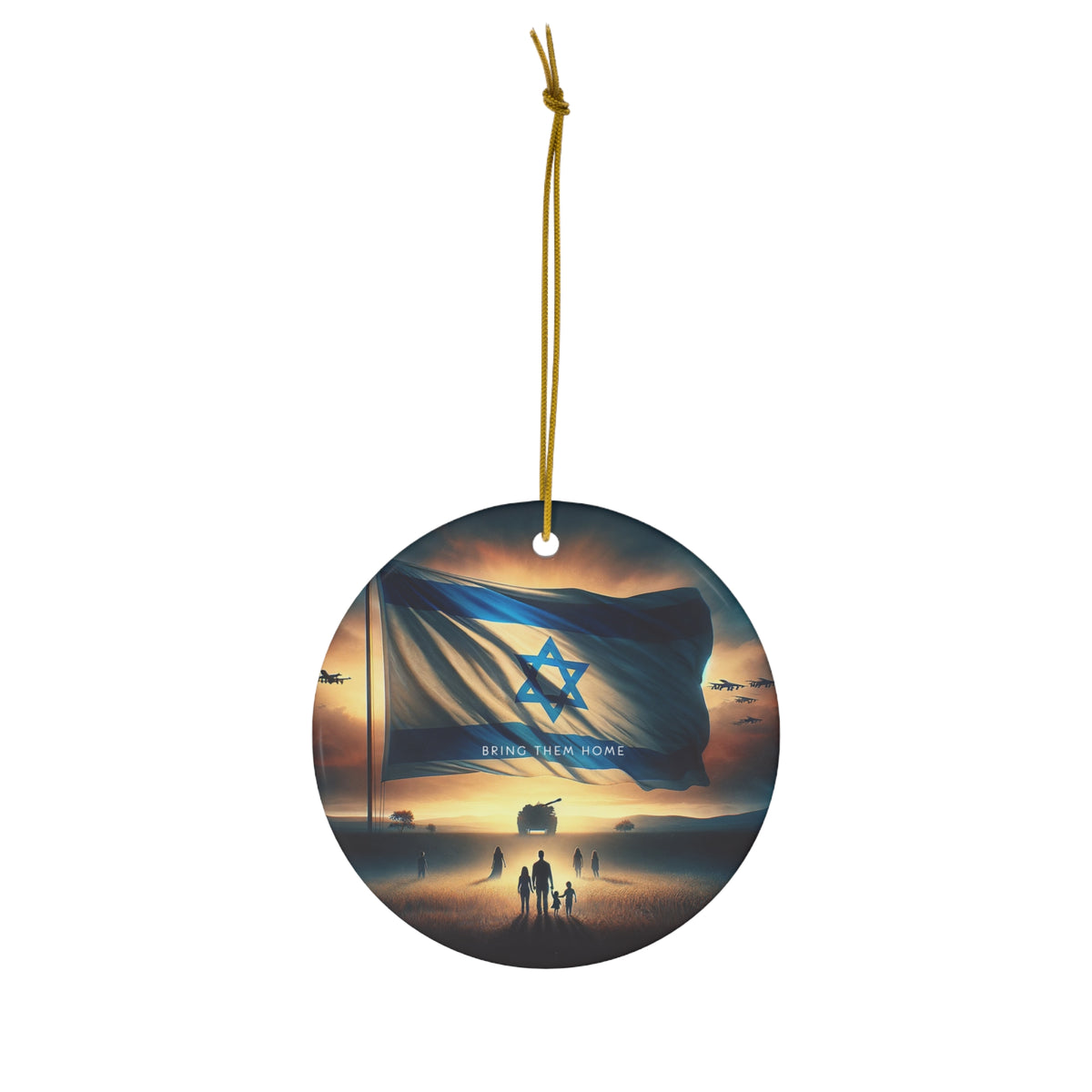 Hanging Ceramic Christmas Tree Ornament Charm with Gold String - Hopeful Dawn - Bring Them Home, view 2