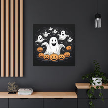 DistinctInk Canvas Wall Art with Skeletal Ghostly Pumpkin Patch for Halloween