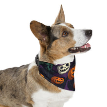 DistinctInk Adjustable Pet Banana Collar with "Halloween Haunts and Pumpkin Pals" Design for Halloween