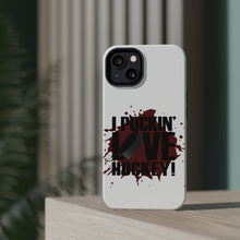 DistinctInk ToughCase for Apple iPhone, Compatible with MagSafe Charging - I Puckin' Love Hockey