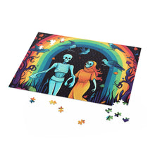 DistinctInk Jigsaw Puzzle with The Enduring Beauty of Writing Design for Halloween  LGBTQ+ Pride