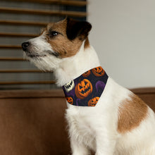 DistinctInk Adjustable Pet Banana Collar with "Halloween Haunts and Pumpkin Pals" Design for Halloween