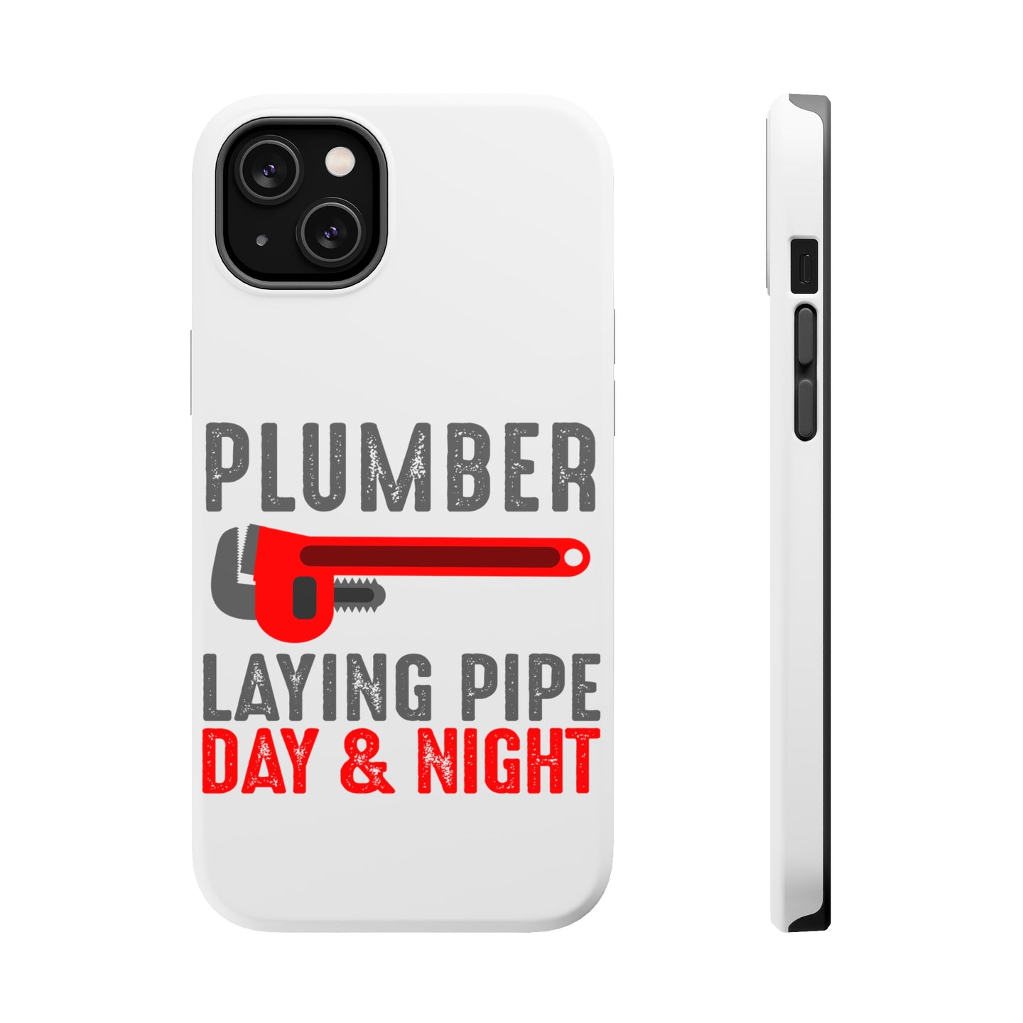 DistinctInk ToughCase for Apple iPhone, Compatible with MagSafe Charging - Plumber - Laying Pipe Day & Night